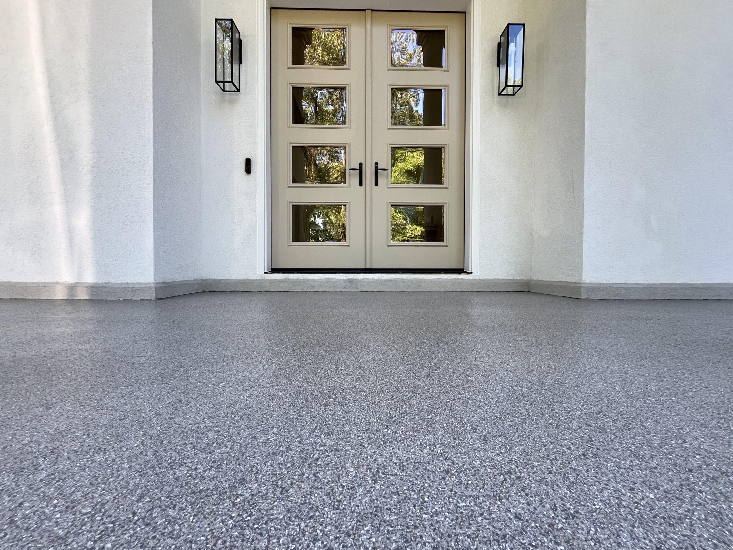 Decorative flake epoxy garage floor in the Ventura County