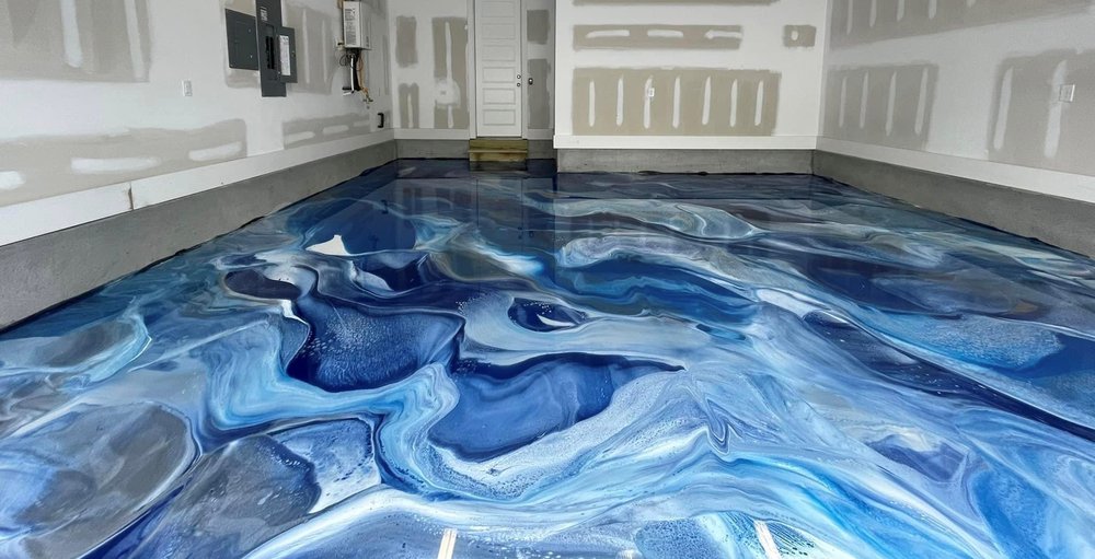 Metallic epoxy floor finish in a Camarillo home